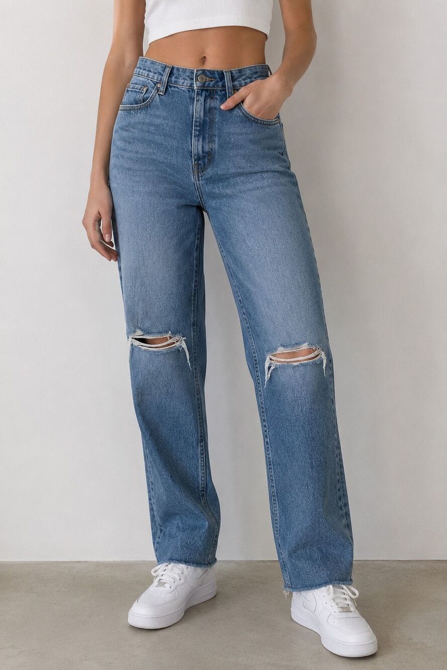Abercrombie Curve Love 90s Straight Jeans 29/8S Ultra High Rise Distressed